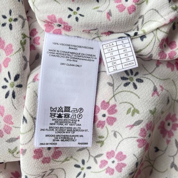 Brooks Brothers Red Fleece Floral White Pink Short Sleeve Flowy Blouse - Size 6 - Picture 9 of 11